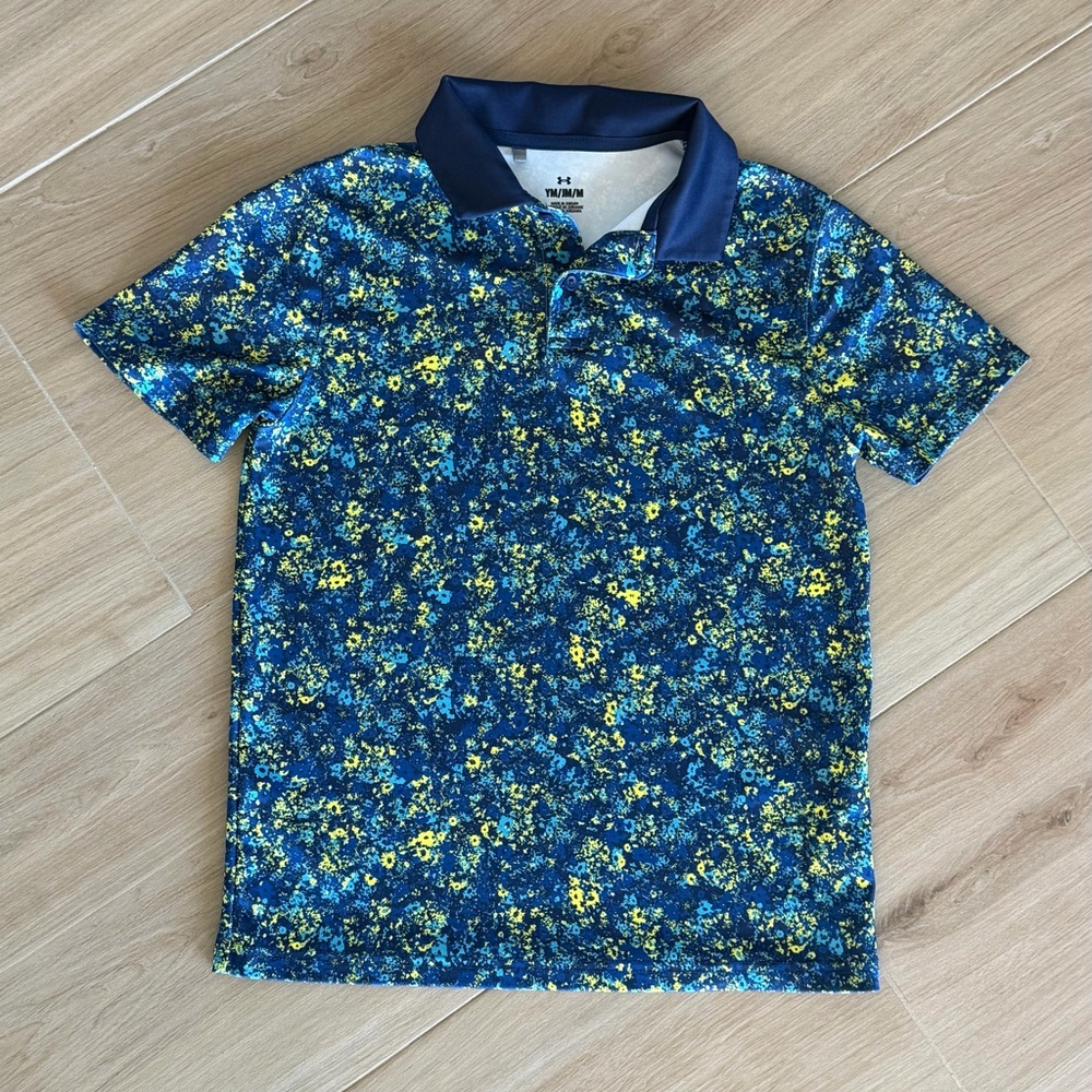 Under Armour Kids Blue and Yellow Floral Polo